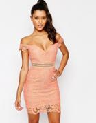 Love Triangle Bardot Lace Mini Dress - Peach