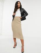 In The Style X Lorna Luxe Copenhagen Ribbed Midi Skirt In Stone-neutral