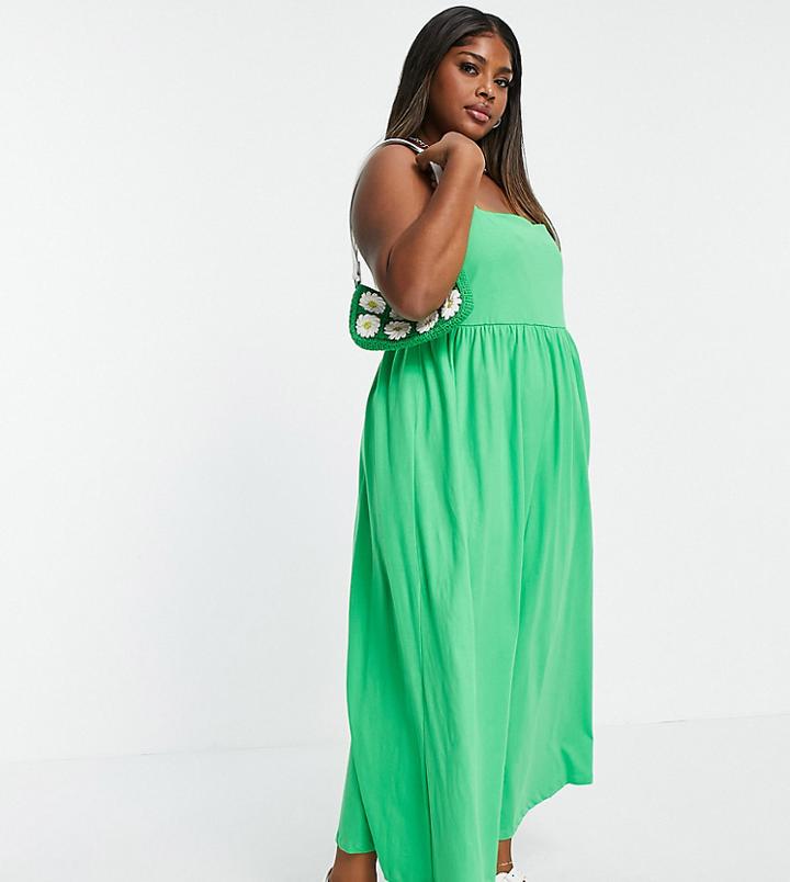 Asos Design Curve Cami Midi Dress With Square Neck In Bright Green