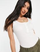 Asos Design Snap Front Ribbed Crop Tank In White