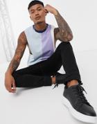 Asos Design Relaxed Sleeveless T-shirt With Vertical Panels In Bright Pique-blues