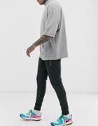 Asos Design Skinny Sweatpants In Charcoal With Silver Zip Pockets-gray