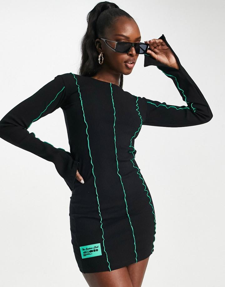 The Couture Club Contrast Exposed Seam Mini Dress In Black Multi