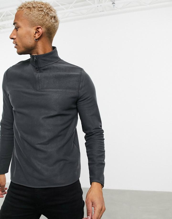 Asos Design Polar Fleece Sweatshirt With Half Zip In Charcoal Gray-black
