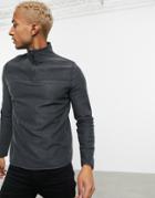 Asos Design Polar Fleece Sweatshirt With Half Zip In Charcoal Gray-black