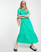 Asos Design Tiered Smock T-shirt Midi Dress In Green-multi