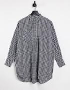 Stradivarius Oversized Poplin Shirt In Mono Gingham-black