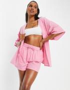 Asos Design Beach Shirt Belted In Pink - Part Of A Set