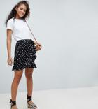 Asos Design Tall Mini Wrap Skirt In Polka Dot Print-black