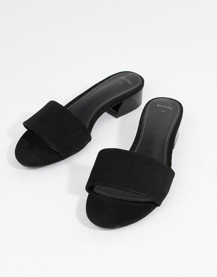 Bershka Flared Heel Mule In Black - Black