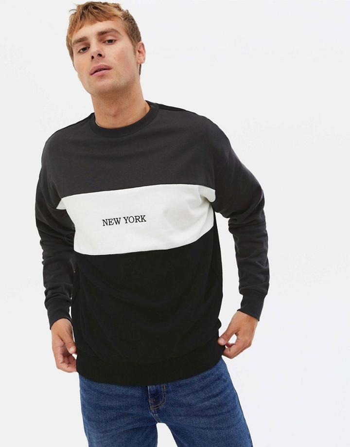 New Look Sweatshirt With Color Block New York Print In Gray