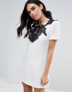 Little Mistress Short Sleeve Shift Dress With Embroidered Detail - Multi