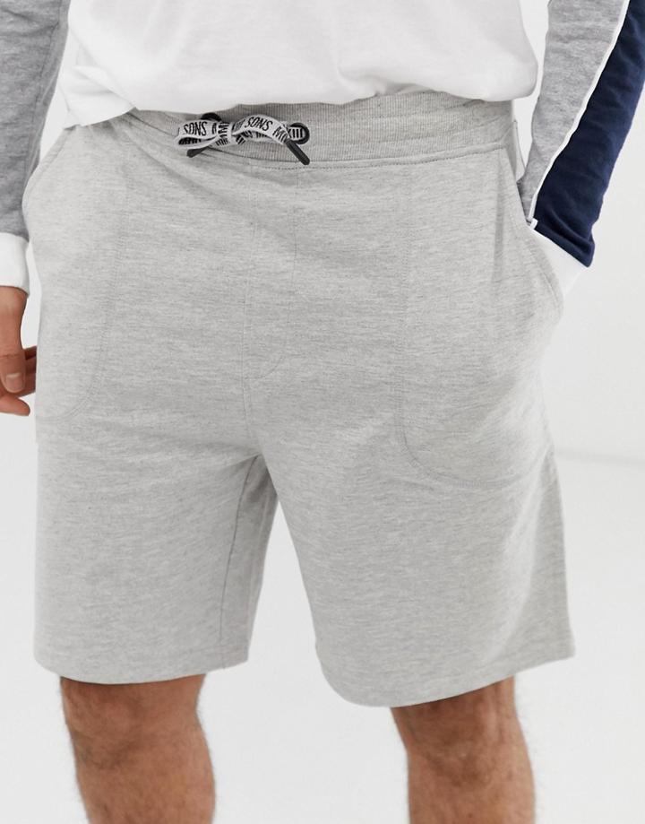 Only & Sons Logo Drawstring Oversize Fit Jersey Shorts In Light Gray Melange