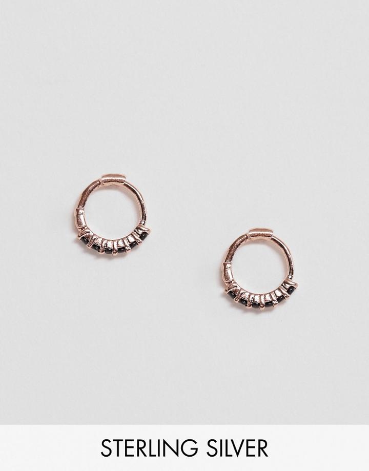 Astrid & Miyu Rose Gold Plated Mystic Black Jewelled Huggie Hoop Earrings