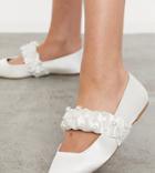 Asos Design Wide Fit Liberty Embellished Plaited Mary Jane Pointed Ballet Flats In Ivory-white