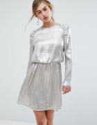 Ivyrevel Long Sleeved Ruched Shoulder Mini Dress - Silver