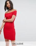 Rokoko Off The Shoulder Dress With Shirring Detail - Red