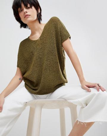 Paisie Loose Knit V-neck Top - Green