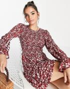 In The Style X Jac Jossa Long Sleeve Frill Hem Mini Dress In Floral Print-multi