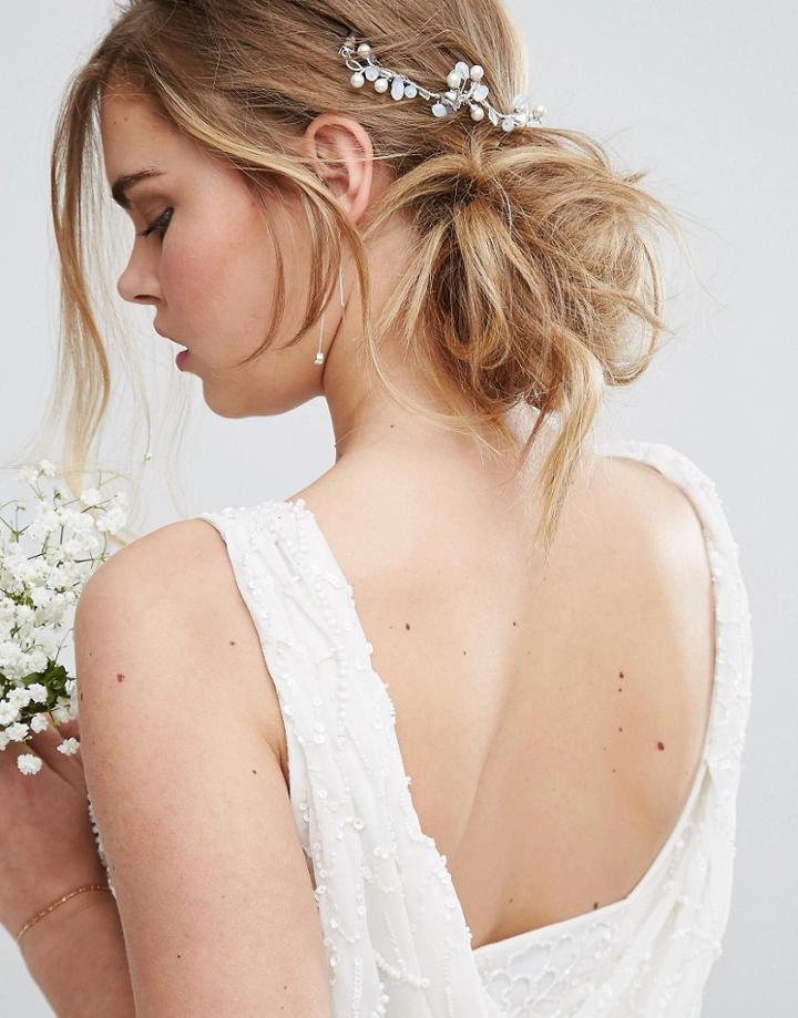 Loverocks London Delicate Flower Cluster Hair Drape - Silver