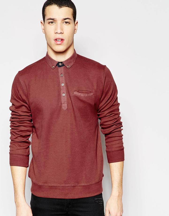 Bellfield Long Sleeved Polo Shirt - Red