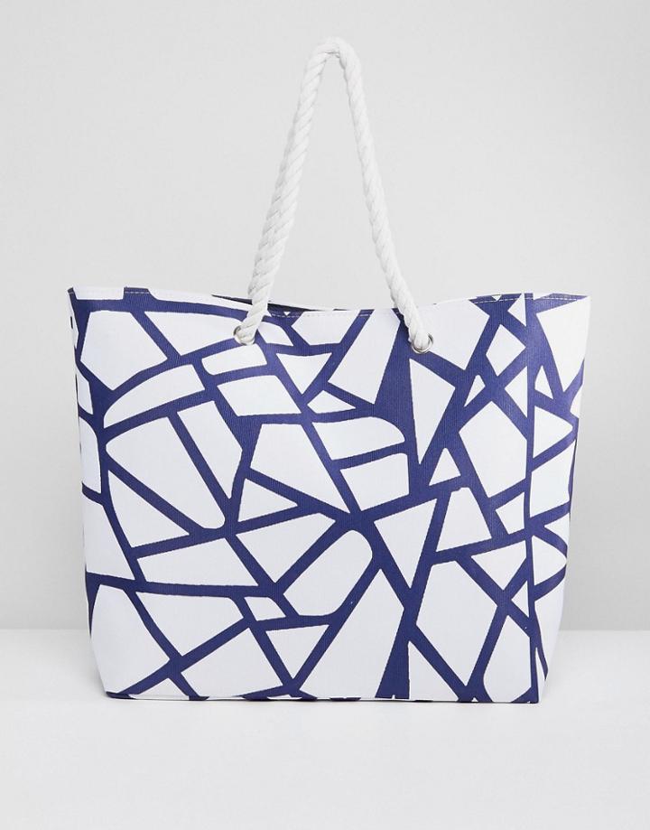 South Beach Geometric Printed Tote Bag With Rope - Black