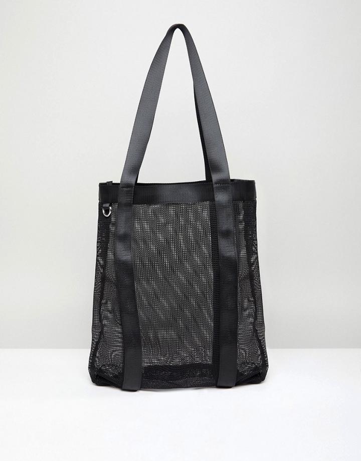 Asos Tote Bag In Black Mesh - Black