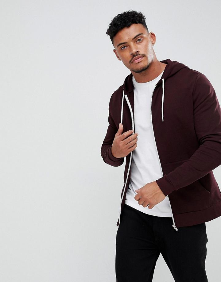 Asos Zip-up Hoodie In Burgundy - Red