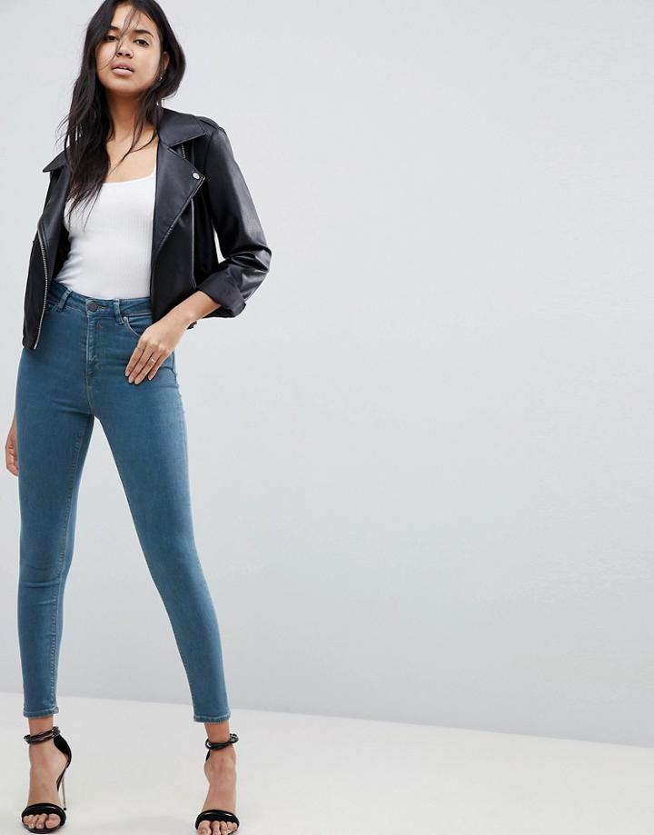 Asos Ridley High Waist Skinny Jeans In Amaris Green Cast Wash - Blue