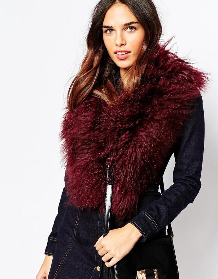 Warehouse Mongolian Scarf - Berry