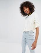 Noisy May High Neck Top With Contrast Neck - White