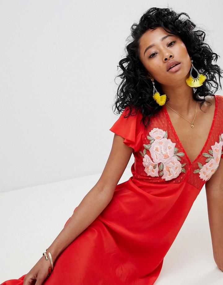 Cleobella Maxi Dress With Embroidered Mesh Bodice - Red