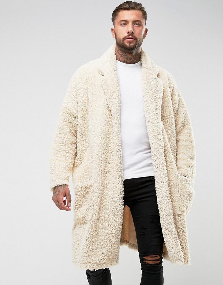 Asos Borg Extreme Oversized Duster Jacket - Beige