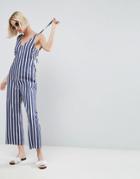 Asos V Neck Jumpsuit In Stripe With Tie Shoulder Detail - Multi