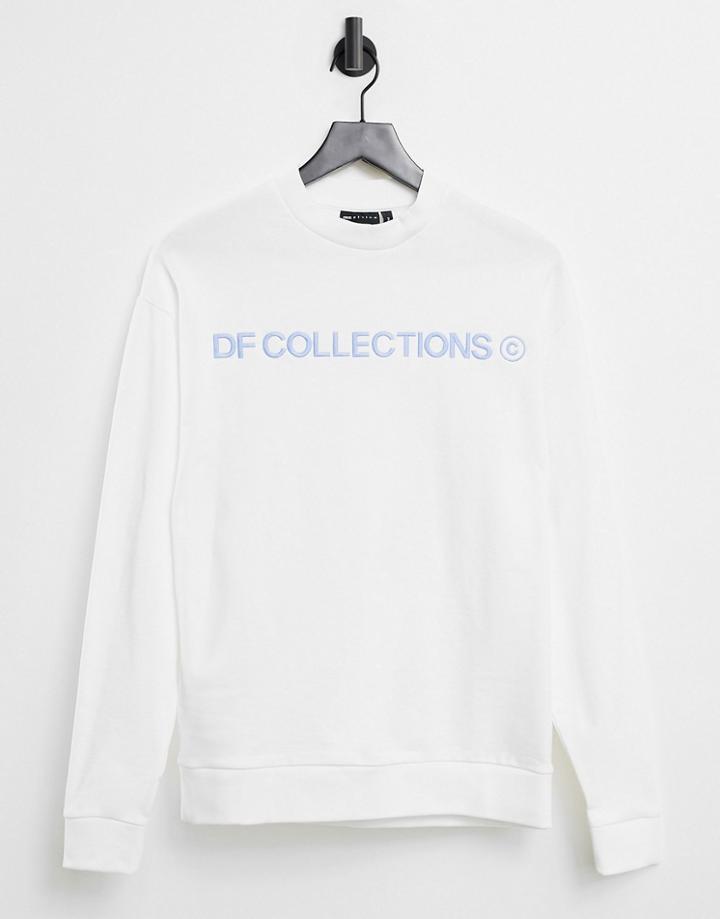 Asos Dark Future Oversized Sweatshirt In Reverse Fleece With Embroidered Logo In White - Part Of A Set