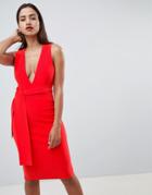 Bec & Bridge Bodycon Plunge Midi Dress - Red