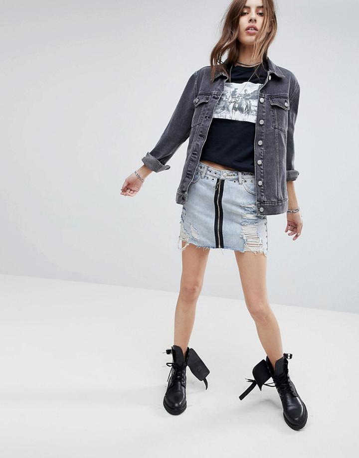 Signature 8 Denim Skirt With Exposed Zip - Blue
