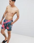 Ted Baker Swim Shorts In Palm Print - Pink