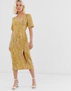 Miss Selfridge Blurry Cheetah Midi Tea Dress - Yellow