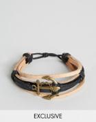 Reclaimed Vintage Leather Anchor Bracelet - Brown