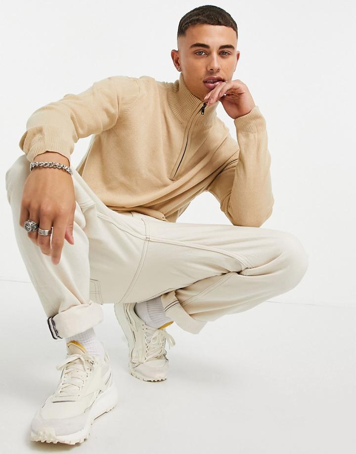 Another Influence Half Zip Sweater In Beige-neutral