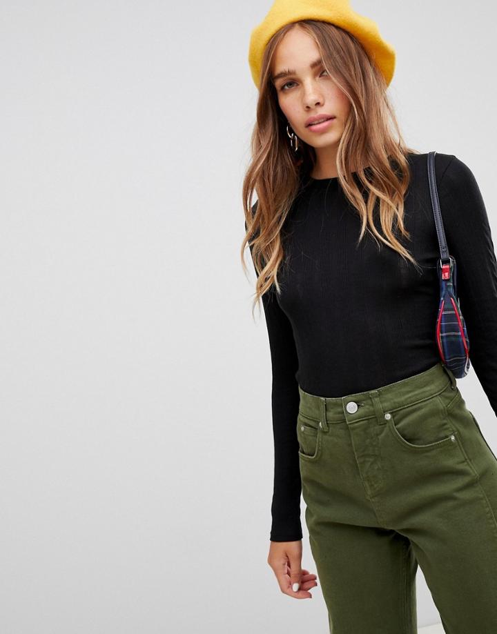 New Look Crew Neck Top With Rib In Black - Black