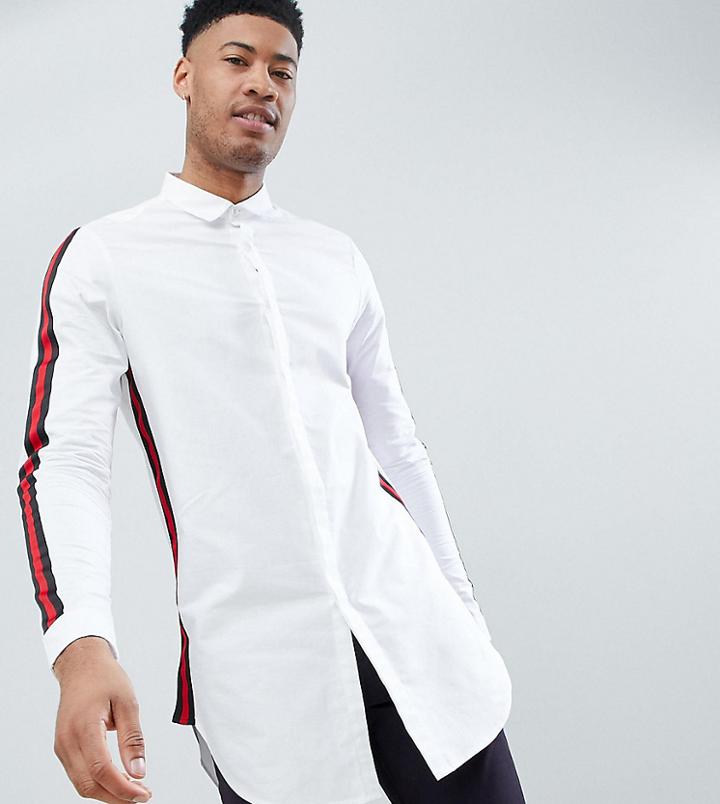 Asos Design Tall Regular Fit Super Longline Shirt With Taping - White