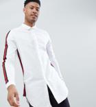 Asos Design Tall Regular Fit Super Longline Shirt With Taping - White