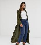 Verona Frill Front Duster Jacket In Olive-green