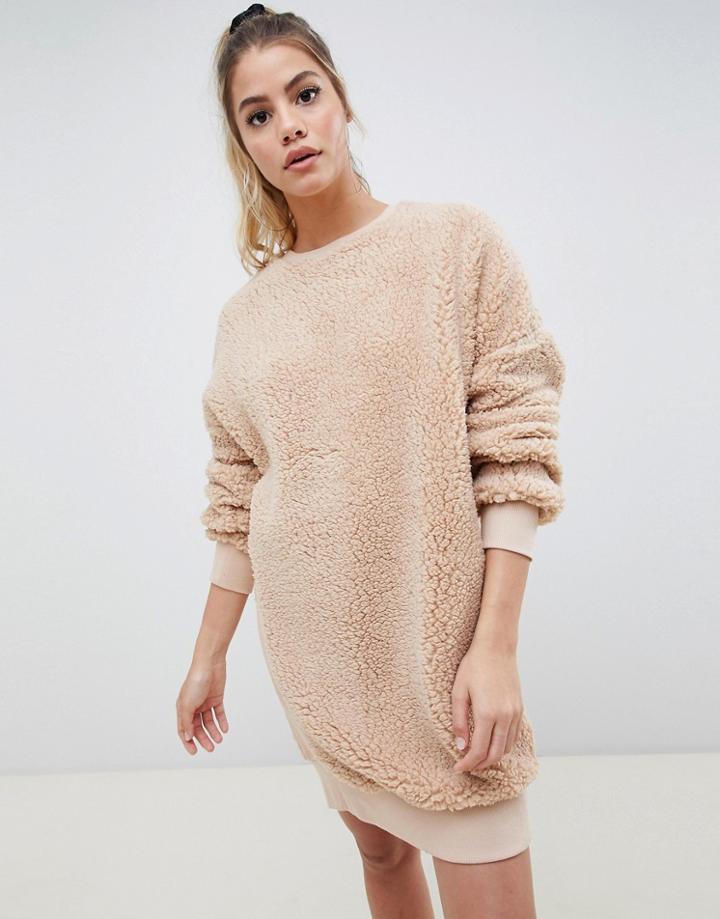 Asos Design Borg Sweater Dress - Brown