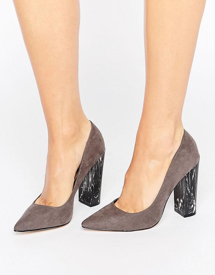 New Look Pointed Marble Court Heeled Shoe - Gray