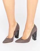 New Look Pointed Marble Court Heeled Shoe - Gray