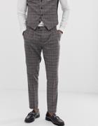 Devils Advocate Skinny Fit Brown Check Cropped Suit Pants