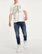 Asos Design Skinny Jeans In 'less Thirsty' Dark Wash With Abrasions-blues